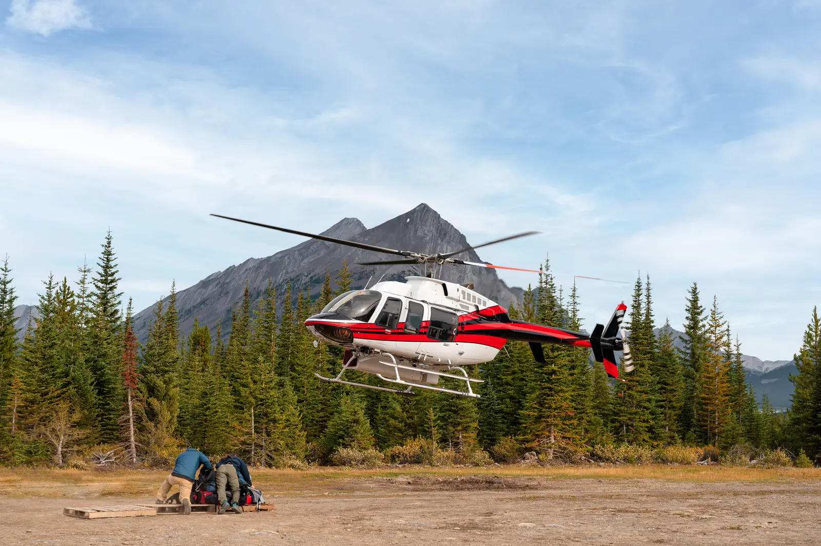 Helicopter-supported fieldwork. Stock photo.
